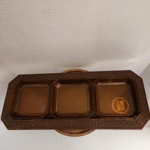 Vintage 1970s Thermo-Serv Co Westwood Relish Tray Set Faux Walnut Wood #820-179